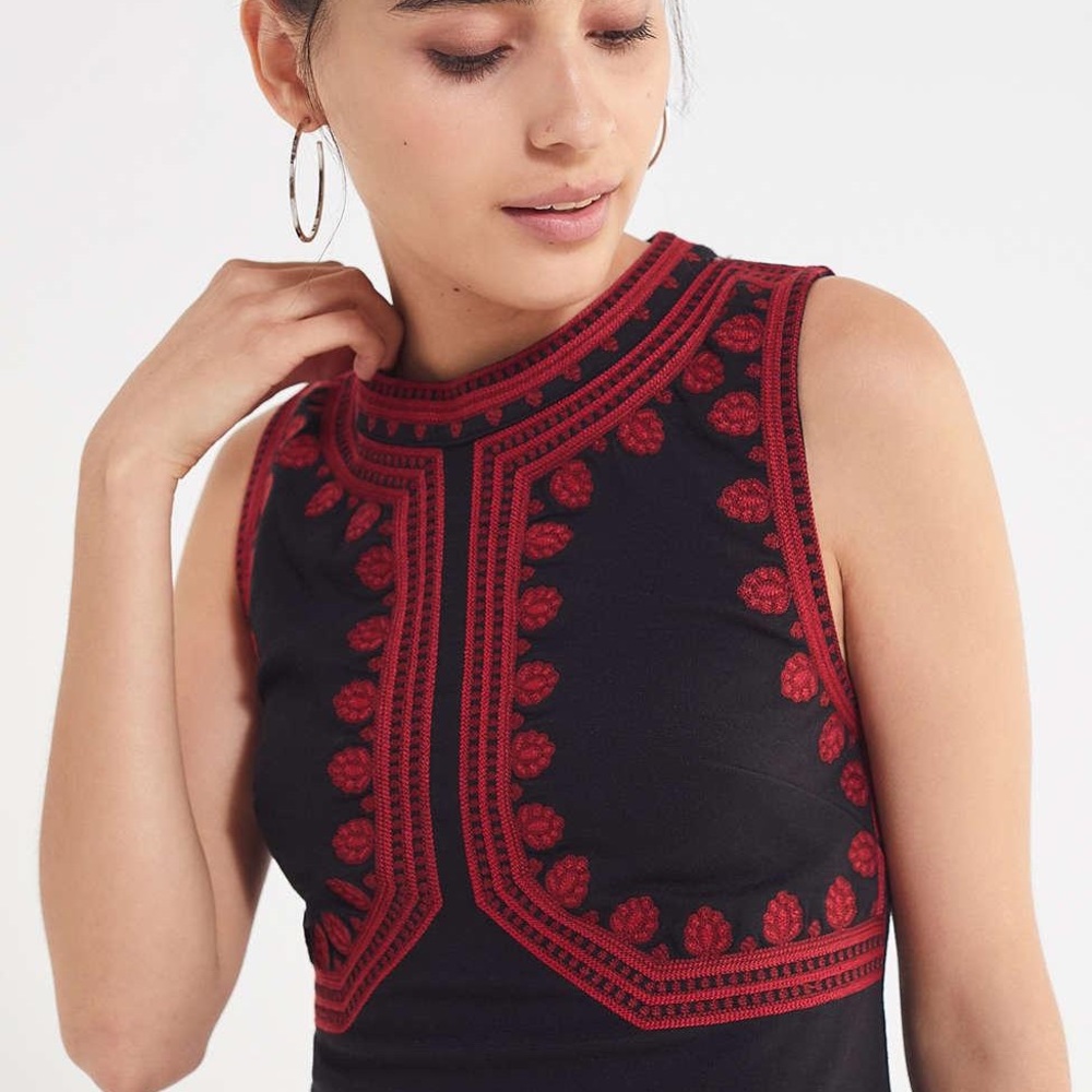 Urban Outfitters NWT Black & Red Embroidered Dress